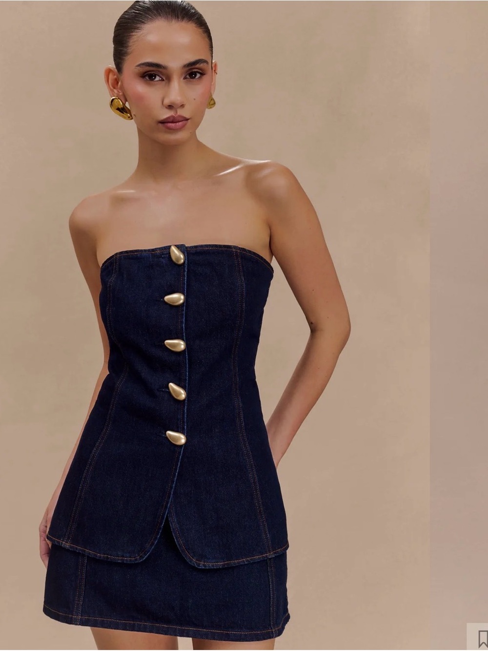 Meshki Denim High-Waist Button-Front Women’s Shorts - Dark Blue